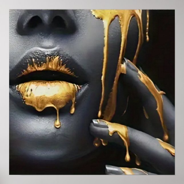 Golden Lips Black Woman Home Decor Wall Art  (Front)