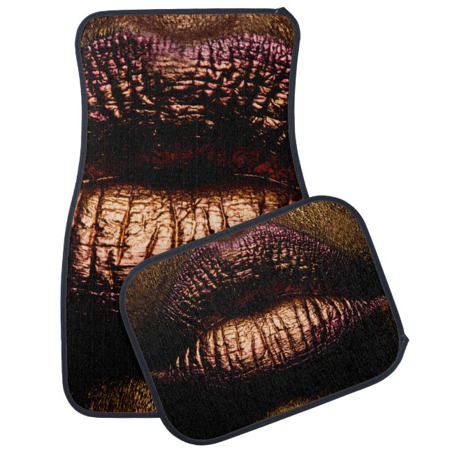 Golden lips closeup. Gold metal lip. Beautiful mak Car Floor Mat (Set)