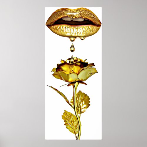 Golden Lips Dripping Liquid Gold Art Poster