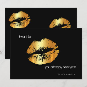 Golden lips Happy New Year invitation card
