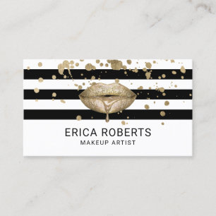 Golden Lips Modern Gold Splatters Makeup Artist Business Card