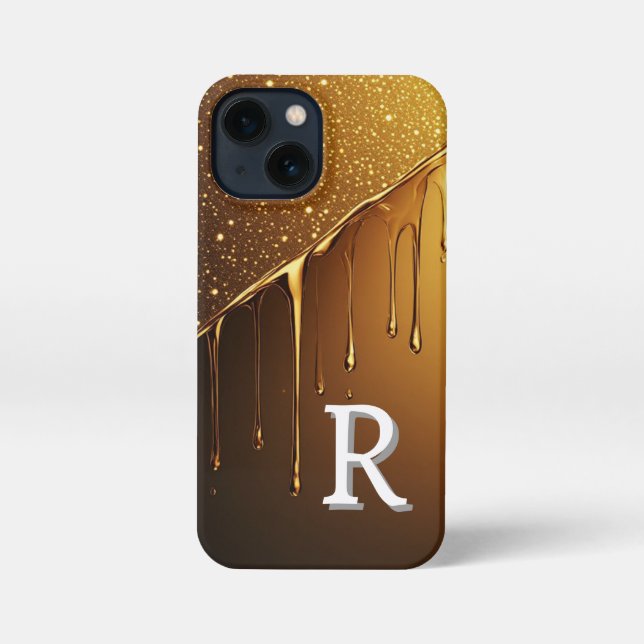 💛 Golden Liquid Drip Glow  Glitter Particle Luxe iPhone Case (Back)