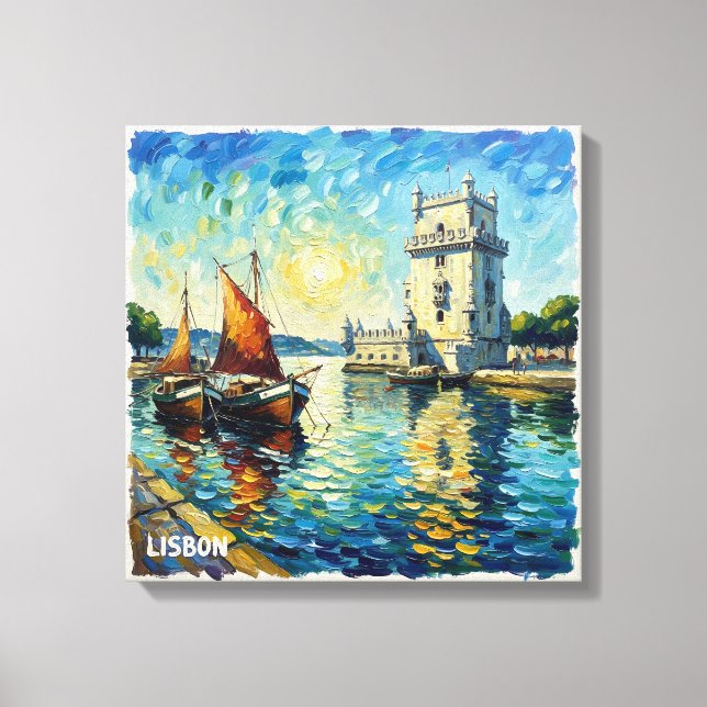 Golden Lisbon Belem Tower Scene Canvas Art (Front)