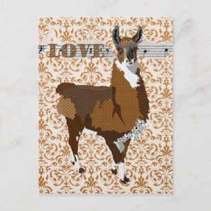 Golden Llama Love Damask  Postcard