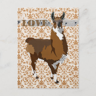 Golden Llama Love Damask  Postcard