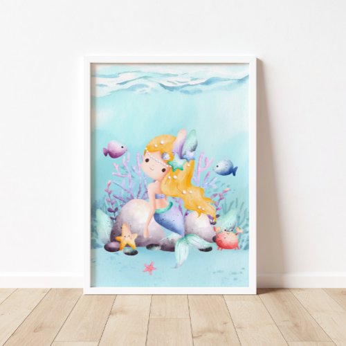 Golden Locks Mermaid Nursery Poster
