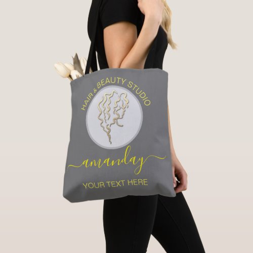 Golden Logo Gray Beauty Studio Hairdressers Tote