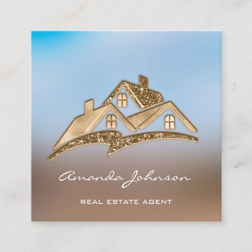 Golden Logo House Real Estate Agent Professional Square Business Card