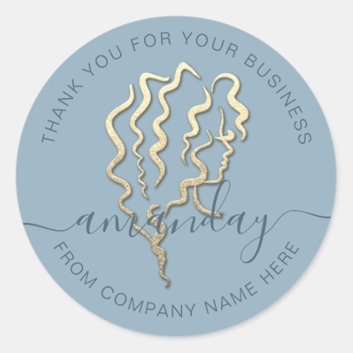 Golden Logo Name Smoky Blue Hair Lashes Thank You Classic Round Sticker