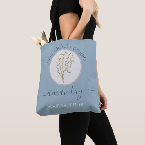 Golden Logo Smoky Blue Beauty Studio Hairdressers Tote Bag