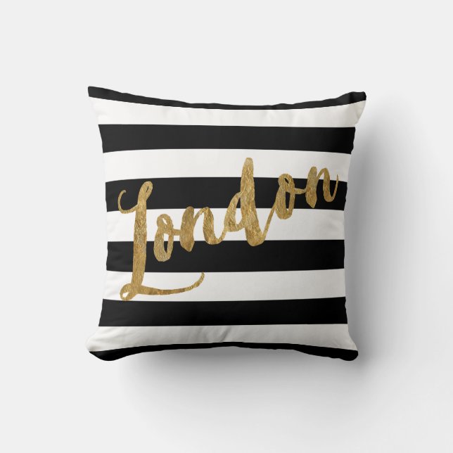 Golden London Stripes Throw Pillow (Front)