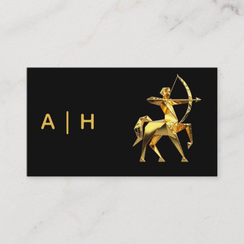 Golden look - Sagittarius -monogram black Business Card
