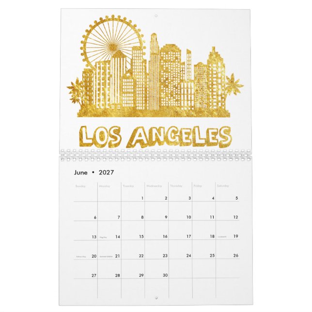 Golden Los Angeles Cityscape Calendar (Jun 2027)