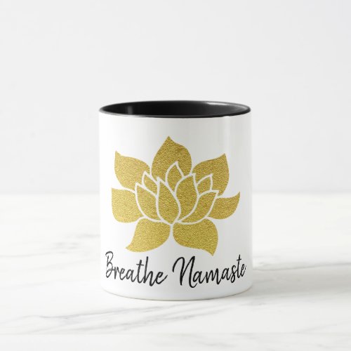   Golden Lotus Breathe Namaste Gold Lotus Yoga Mug