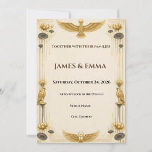 Golden Lotus Egyptian Wedding Invitation
