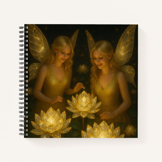 Golden Lotus Fairy Gift Magical Fantasy Notebook (Front)