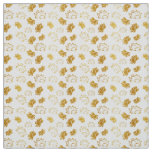 Golden Lotus Flower Pattern on white Background Fabric