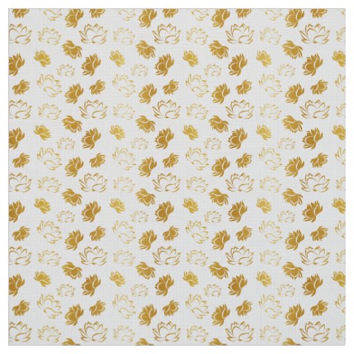 Golden Lotus Flower Pattern on white Background Fabric