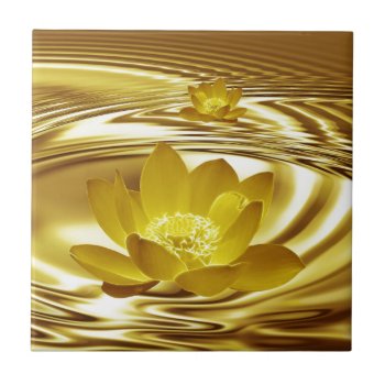 Golden Lotus Flower Tile by laureenr at Zazzle