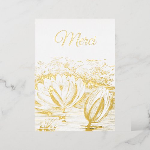 golden  lotus flowers  _ Merci  Foil  Foil Invitation