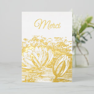 golden  lotus flowers  - Merci  Foil  Invitation