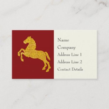 Golden Lotus Petal Pattern Horse On Dark Red Business Card by DigitalDreambuilder at Zazzle