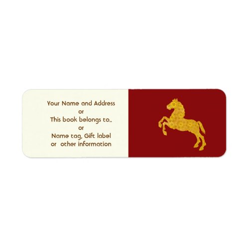 Golden Lotus Petal Pattern Horse On Dark Red Label