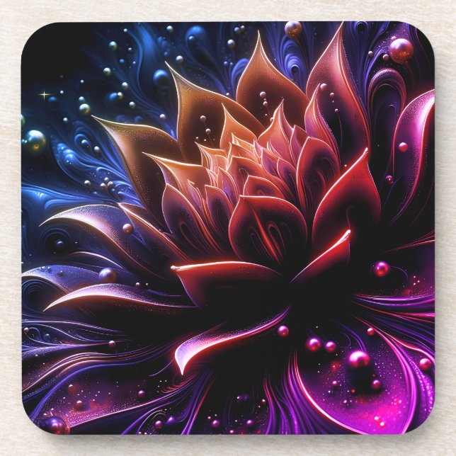Golden Lotus Radiance – Abstract Mystical Design Beverage Coaster (Front)