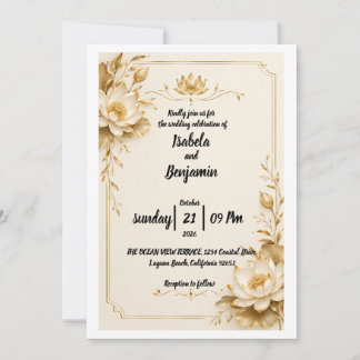Golden Lotus Wedding Invitation