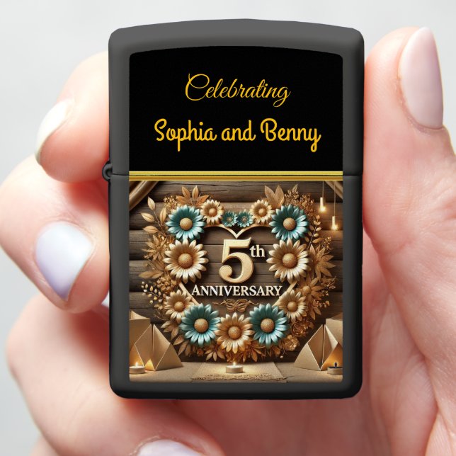 Golden Love: 5th Anniversary Heart Design Zippo Lighter (In Hand)