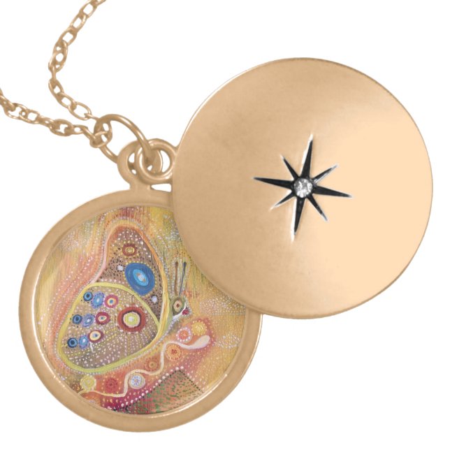Golden Love Butterfly Painting Necklace (Front)