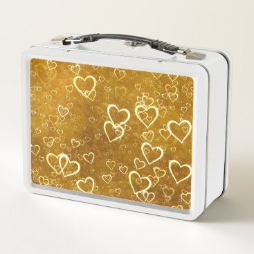 Golden Love Heart Shape Metal Lunch Box