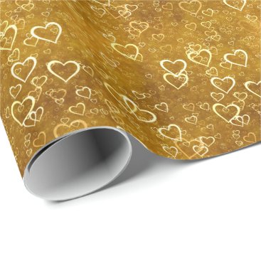 Golden Love Heart Shape Wrapping Paper