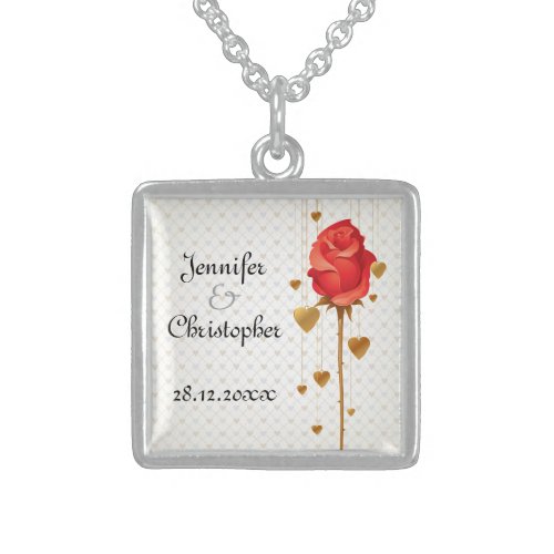 Golden Love Hearts and Red Wedding Sterling Silver Necklace