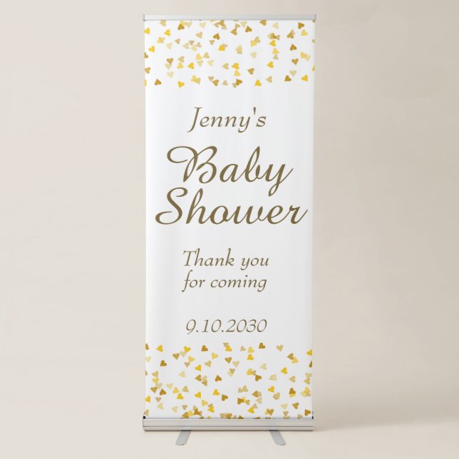 Golden Love Hearts Baby Shower / Sprinkle Welcome Retractable Banner (Front)