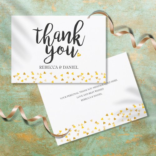 Golden Love Hearts Confetti Script Thank You Card