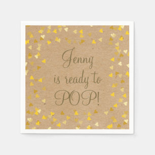Golden Love Hearts She's Ready to Pop Baby Shower Napkins