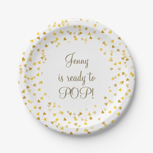 Golden Love Hearts Shes Ready to Pop Baby Shower Paper Plates