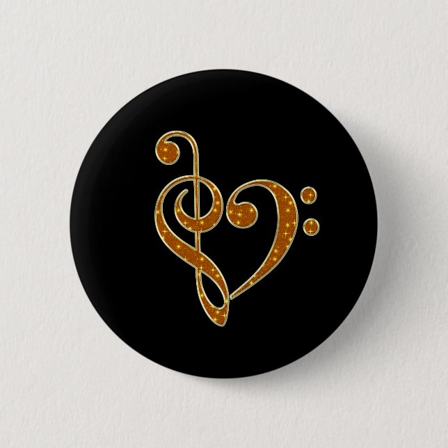 Golden Love Musical Notes Pinback Button (Front)