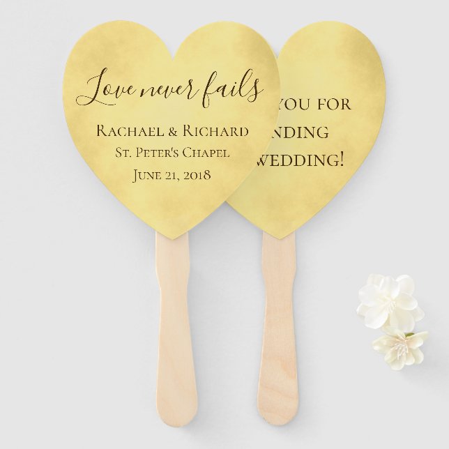 Golden Love Never Fails Wedding Hand Fan (Front and Back)