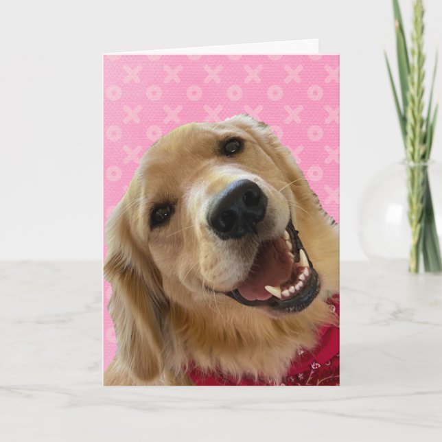 Golden Love Pink Hugs Kisses Valentine’s Day Card (Front)