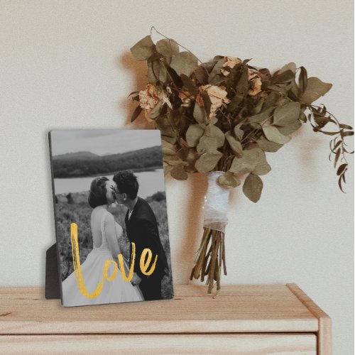 Golden LOVE Script Easel Personalize Photo  Plaque