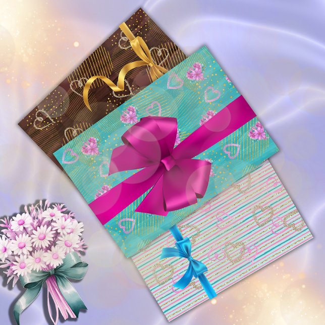 Golden Love  Wrapping Paper Sheets (Colorful and elegant)