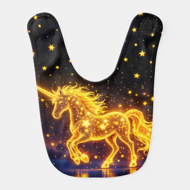 Golden lovely unicorn glow cute magic neon baby bib (Front)