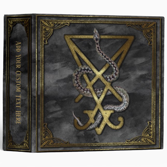 Golden Lucifer Serpent Sigil Occult Grimoire 3 Ring Binder (Front/Spine)