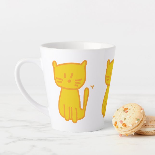 Golden Lucky Cat Doodle Latte Mug (In Situ)