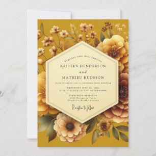 Golden Luminous Flora Wedding Invitation