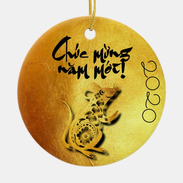 Golden Lunar Vietnamese Rat Year 2020 RCO Ceramic Ornament (Front)