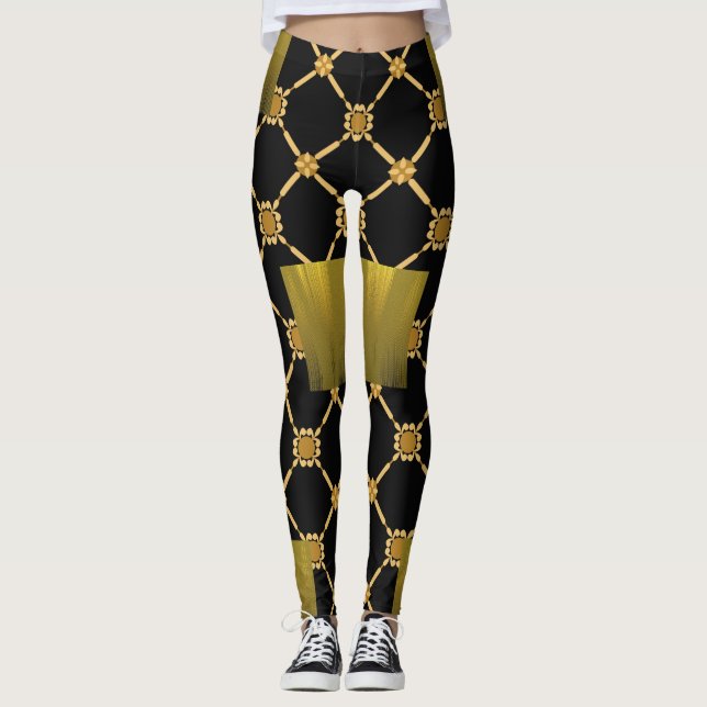 Golden Luxe: Black Elegance Leggings (Front)