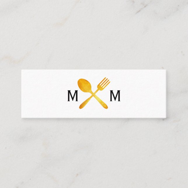 Golden Luxe Food Utensils Monogram Mini Business Card (Front)